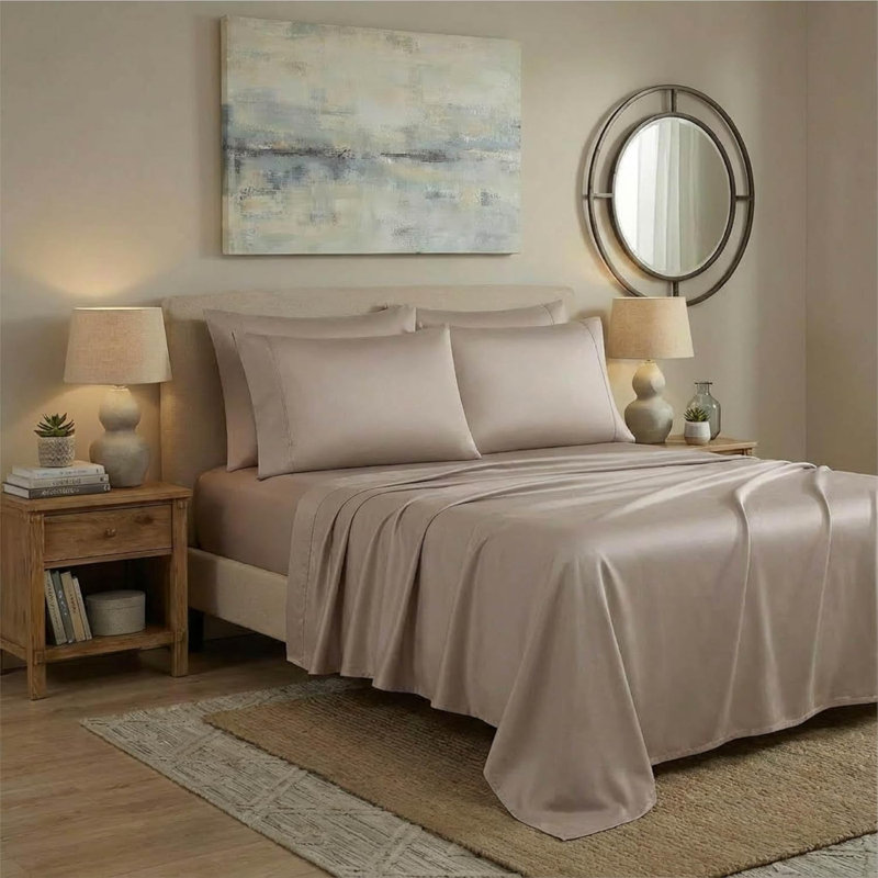adamstown 1500 Thread Count 6 Piece Premium Cotton Rich Sateen Sheet Set, 4 Pillow Cases, 1 Fitted Sheet, 1 Flat Sheet, Fits Mattresses up to 16” Deep, Full Size, Charcoal