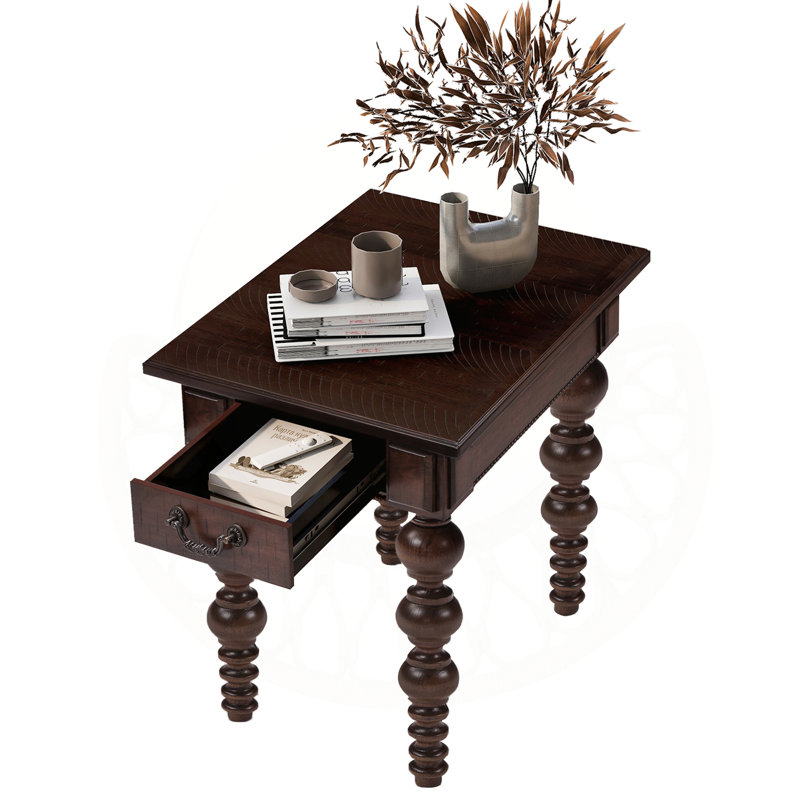 Table de bout en bois massif avec tiroir, canapé d'appoint rétro à assemblage facile pour le salon, durable et élégant