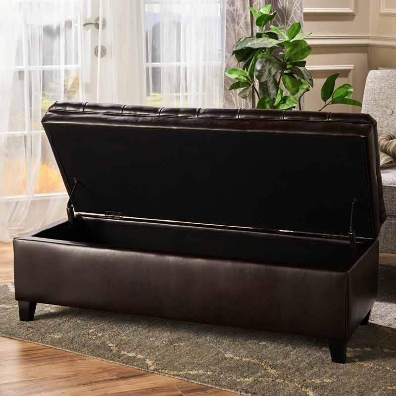 50" Long Faux Leather Upholstered Storage - Hand- Bench With Cover Finish, Brown
