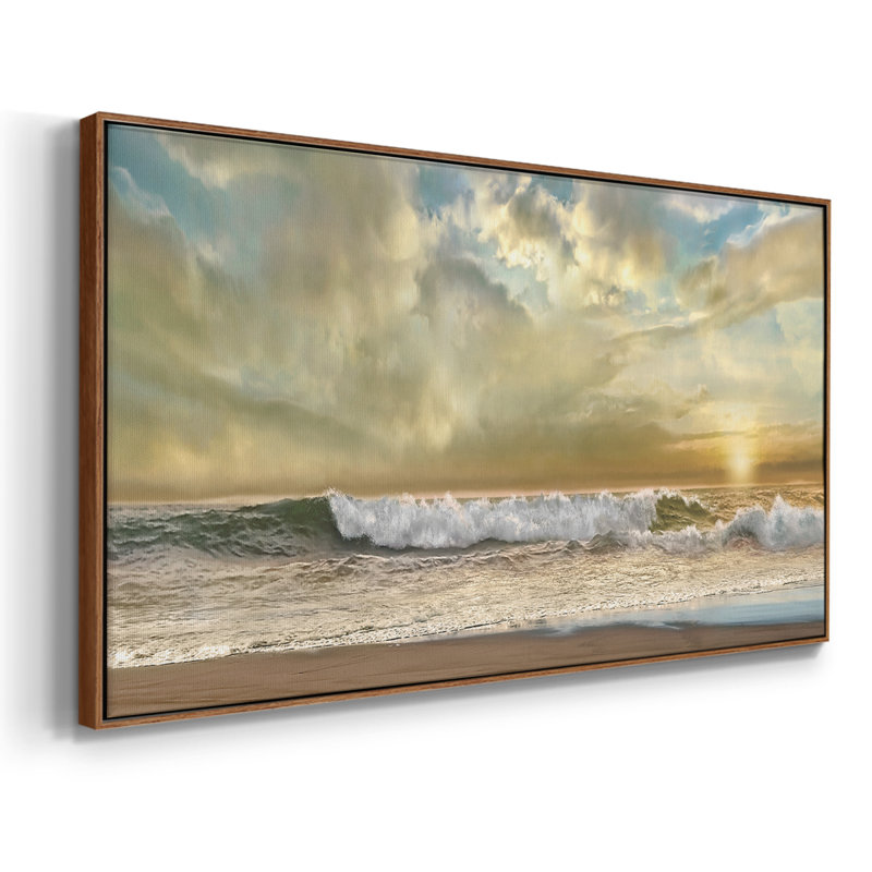 Vague du soir - Toile tendue avec châssis encadré - Prêt à accrocher, H 25 po x l 49 po, Noyer