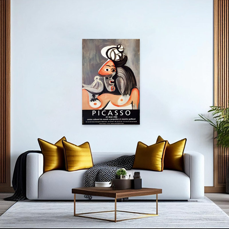 «Stylized Woman and Bird Abstract», audacieux oiseau contemporain, architecture, impression d'art mural, H 60 po x l 40 po