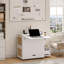 Classeur convertible 3-en-1 - rabattable avec double abattant, 4 tiroirs et prise intégrée, espace de travail de rangement multifonctionnel pour bureau à domicile, rotin blanc-124836804