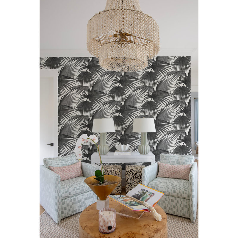 Pawley’s Island Palms Barely Wallpaper by Megan Molten, Blue, Faux Grasscloth