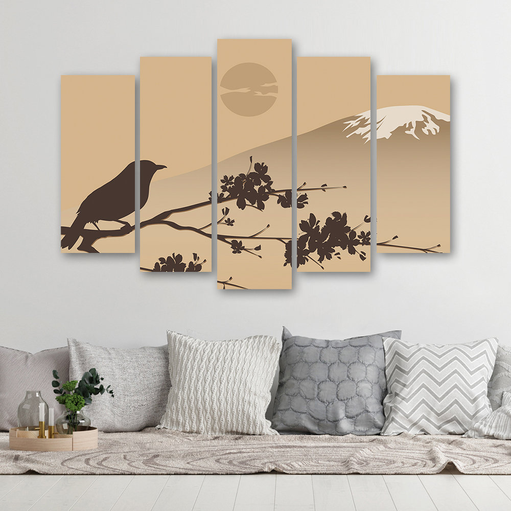 Leinwandbild Japan Fuji Bird Beige