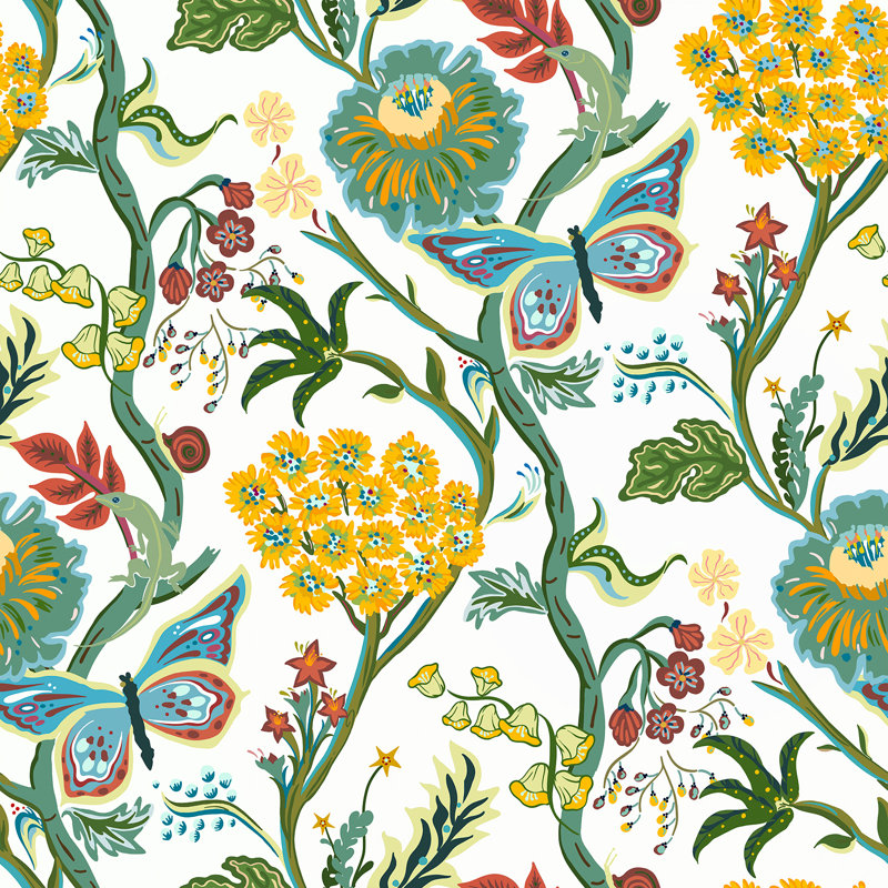 Ensemble de 2 rideaux à motif floral Mid Century, Vert sauge, L 52 po x L 90 po