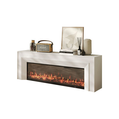 White Solid Wood TV Cabinet Fireplace