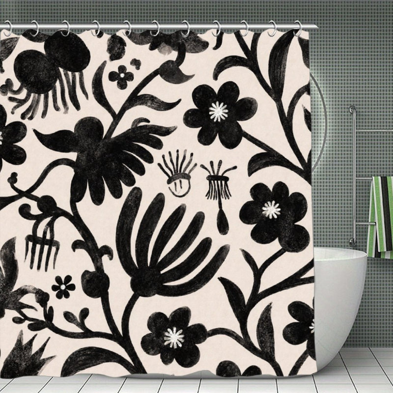 Rideaux de douche style plante encre, 71 x 71