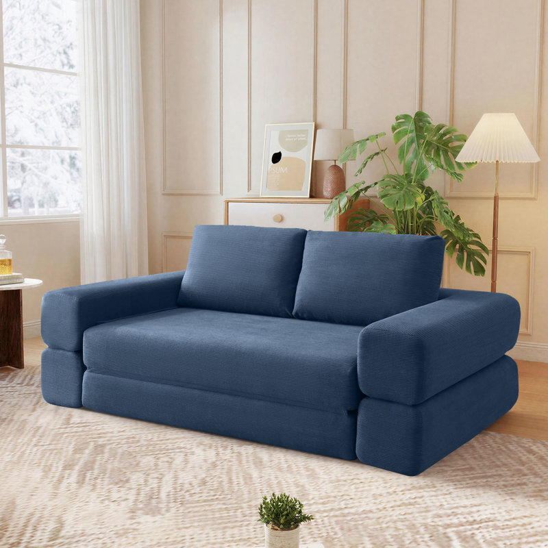 Canapé-lit pliable 81 po, divan-lit convertible 3-en-1, Bleu