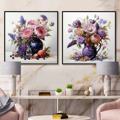 "Nature morte bouquet de chardon" 2 pièces