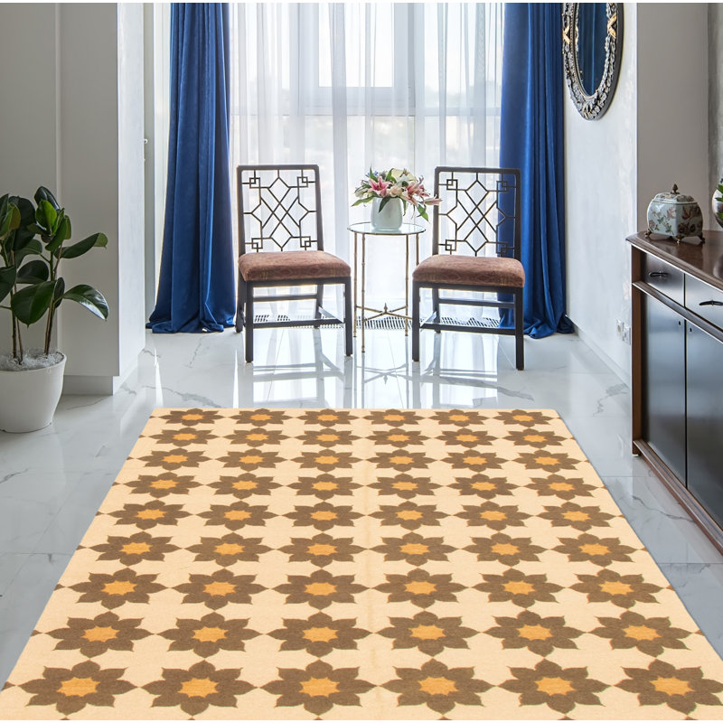 Tapis kaki clair en laine à tissage plat Lahor