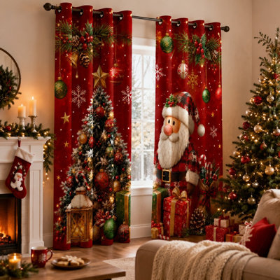 2 pièces d'arbre de Noël festif et de père Noël avec rideaux bloquant le soleil, rideaux de fenêtre sur le thème des Fêtes pour le salon Décoration pour la maison