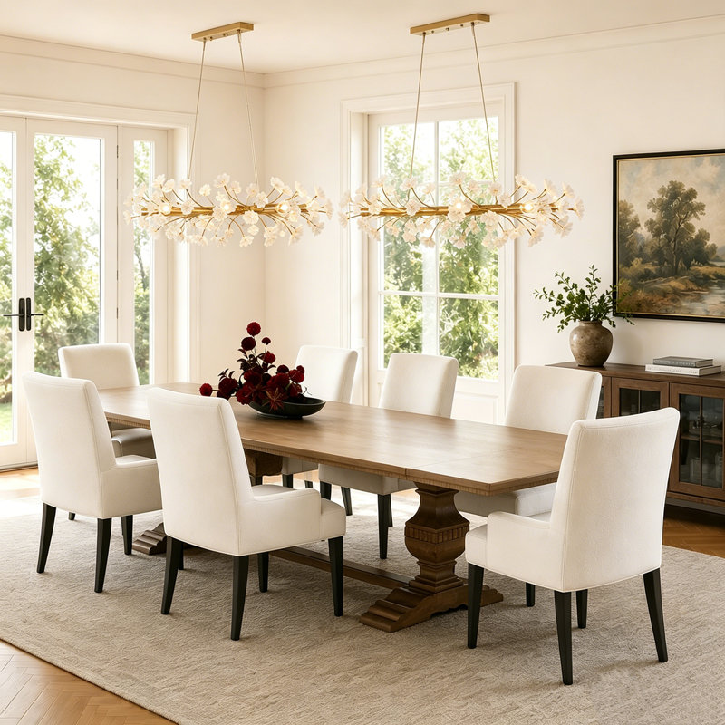Corbel 6-Light  Dimmable Modern Chandelier with Ceramic Flower Art Linear