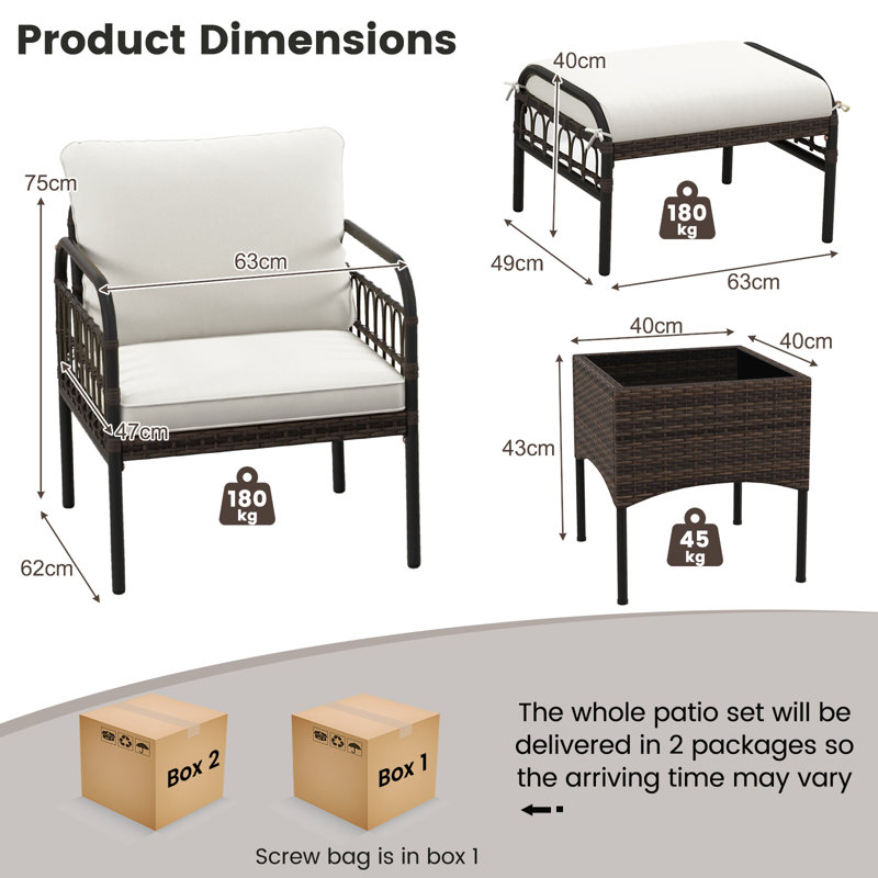 5 Piece Garden Furniture Set Patio Wicker Chairs Table Set W/ Ottomans