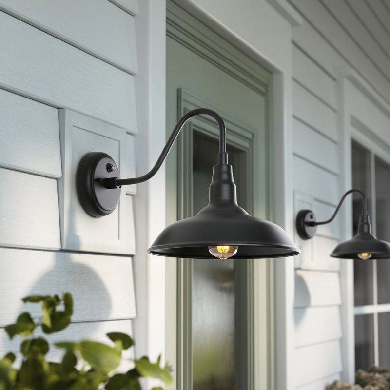 Large Dusk to Dawn Gooseneck Light for Farmhouse, Black Outdoor Barn Lights with Photocell Sensor