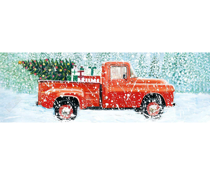 Arbre de Noël camion - neige rouge, toile encadrée décor à la maison