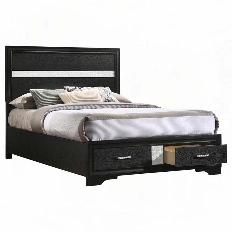 Storage Panel Bed with 2 Drawer, Full, Black