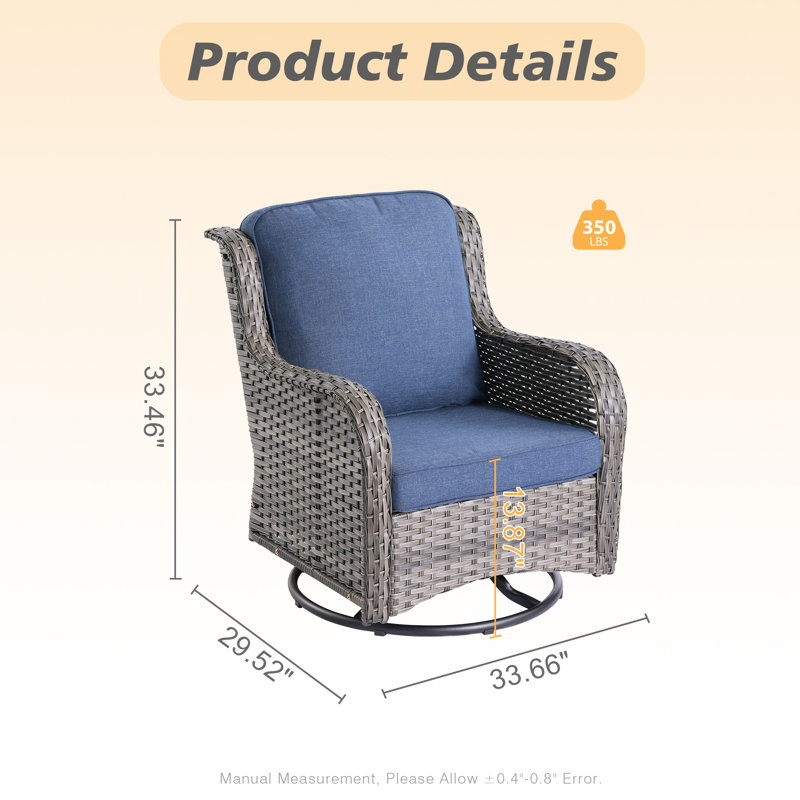 7 - Person Patio Conversation Set with Cushions, Blue, Gray