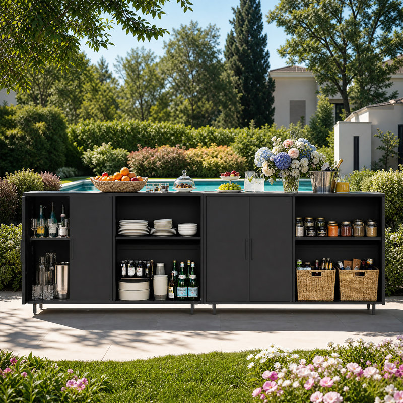 Armoire de rangement extérieure en acier Beaufort de 10 pi à 1 pi avec tablettes réglables, portes magnétiques et configuration en ligne ou en L personnalisée pour pavillon de jardin Beaufort