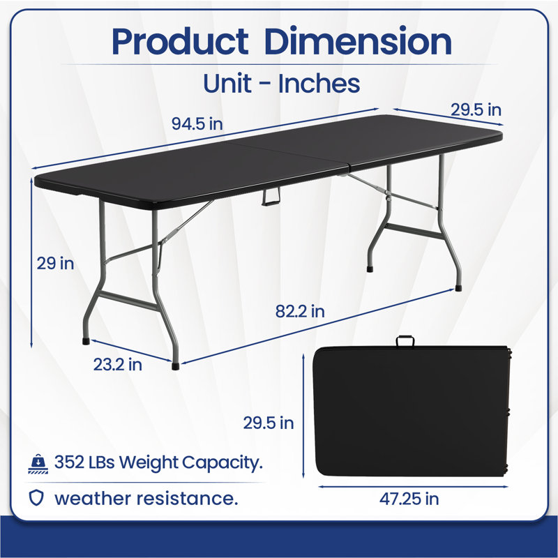 Table de salle à manger de camping pliante de 8 pieds avec table pliante en plastique et poignée de transport pour les fêtes