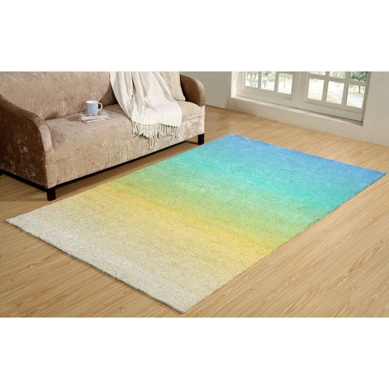 Tapis intérieur / extérieur vert / jaune touffeté à la main Abstract, Rectangle 6 pi x 9 pi