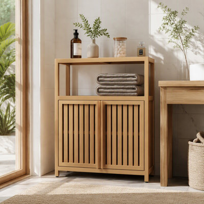 Bamboo Storage Cabinet with Shelves for Bathroom and Living Room