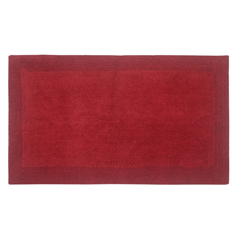 Bruss Luxury Solid Color Bath Rug Reversible, Red, 21" W x 34" L