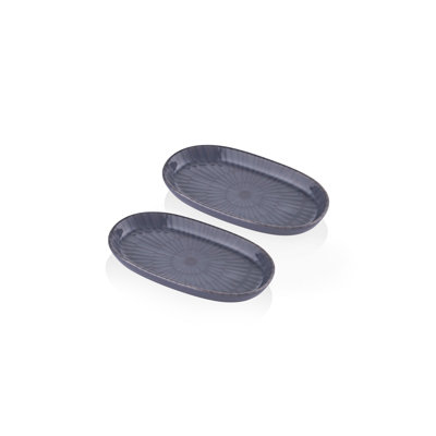 Ensemble de 2 assiettes élégantes en céramique, gris, 3,9 x 6,7 x 1,6 pouces | 100% céramique durable, parfaite pour servir les hors-d'œuvre et les desserts | Conception élégante pour le divertissement et l'utilisation quotidienne