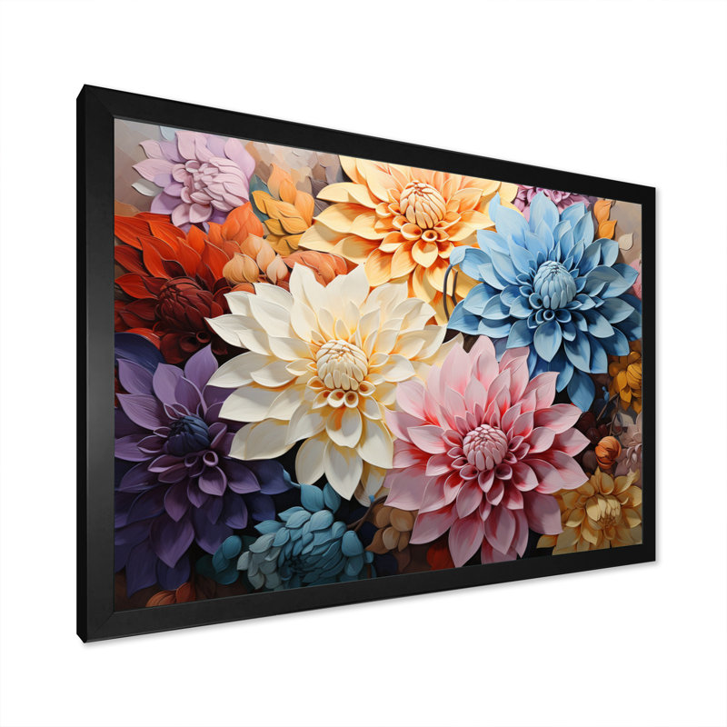 " Mums Autumn Hues Patchwork ", Black Single Picture Framed, 34" H x 44" W x 1.5" D