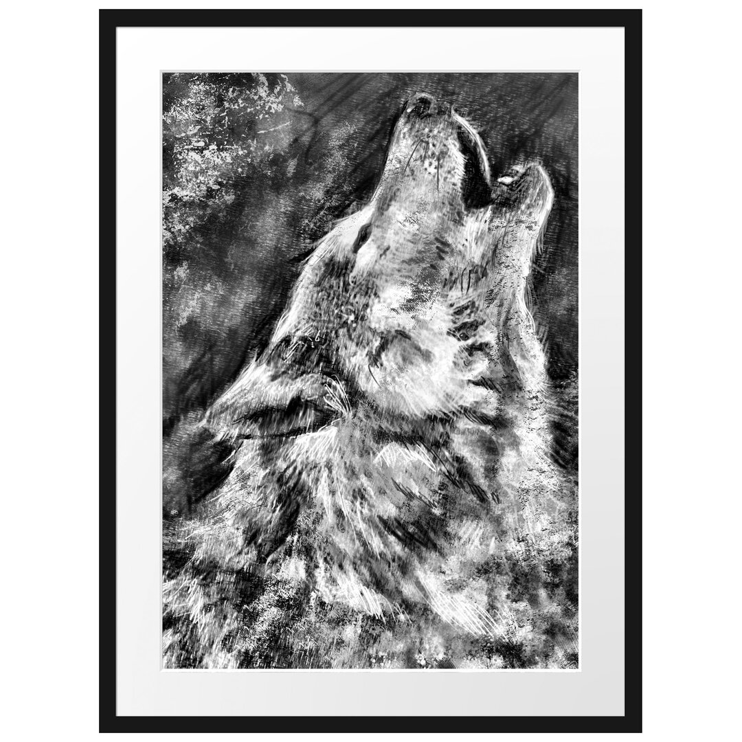 Gerahmtes Poster Heulender Wolf Kunst