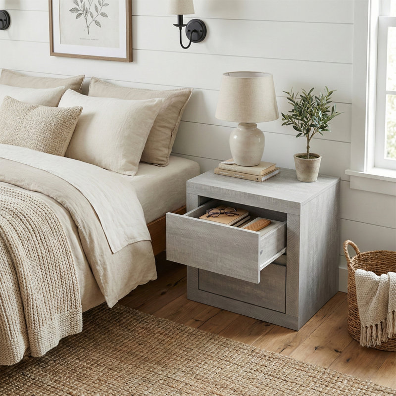 Brannick 20.3" Tall 2 - Drawer Nightstand, Dusty Gray Oak