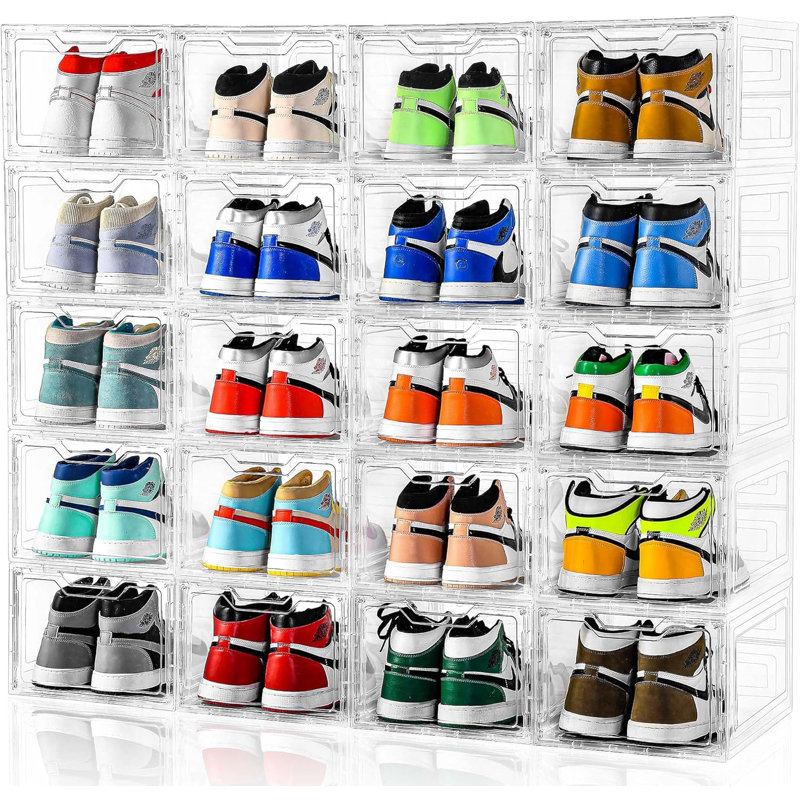 10 Pack Clear Plastic Stackable Shoe Boxes With Lids, Durable Shoe Storage Organizer For Closet, Sneaker Display Case, Multipurpose Storage Solution