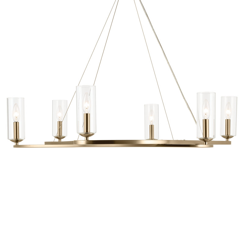 Lustre courbé moderne avec verre cylindrique transparent, Bronze, 6, H 8,5 po x l 37,75 po x P 37,75 po