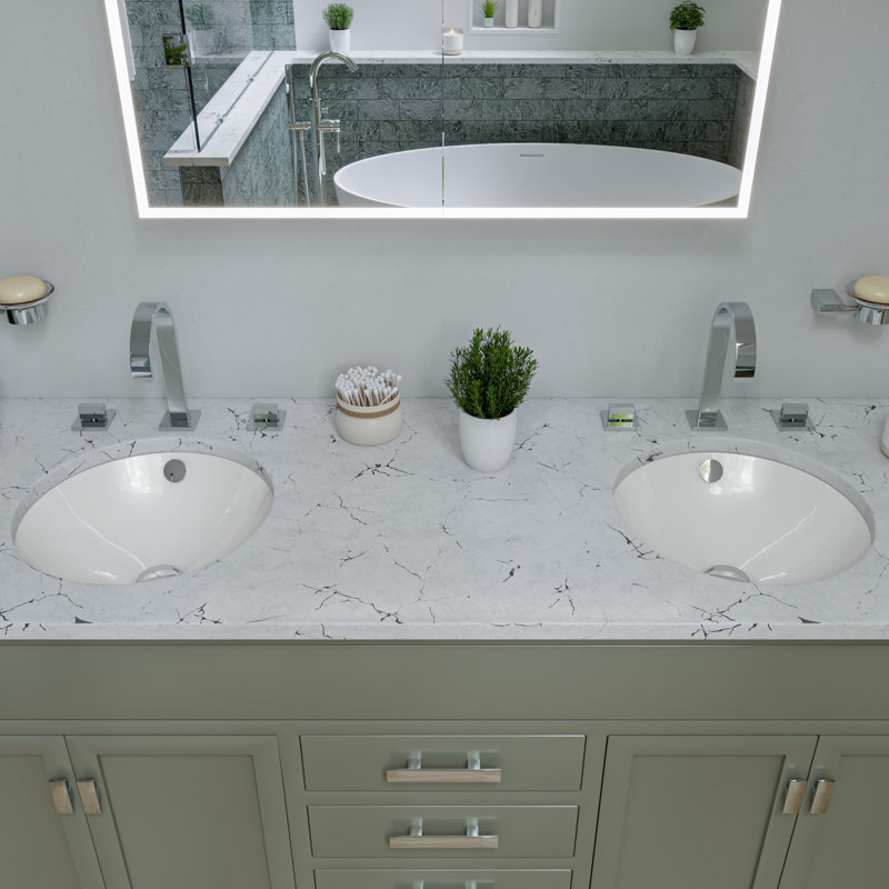 White Ceramic Round Undermount Bathroom Sink with Overflow
