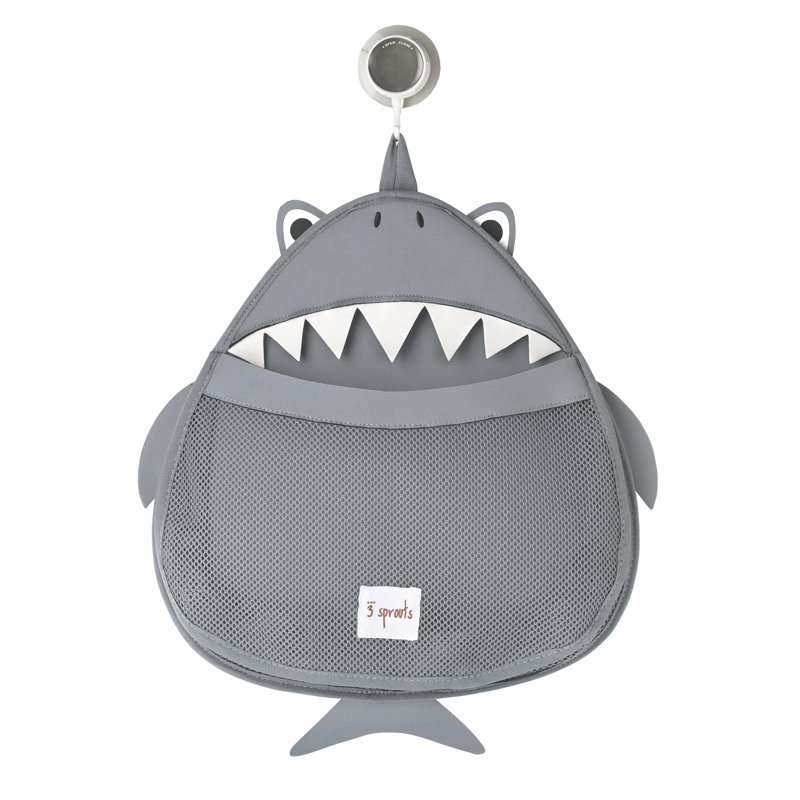 Gray Shark Rubber Bathtub Toy Organizer with Suction Mount