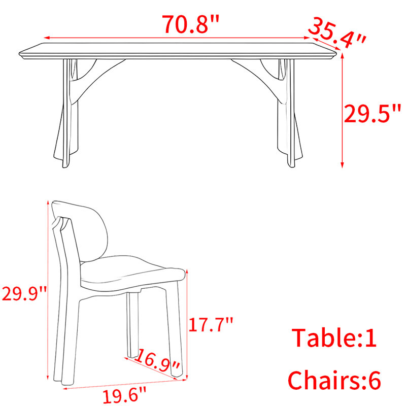 Ancient style solid wood dining table set, 35.4"H x 70.8"L x 35.4"W