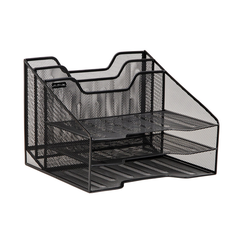 Organisateur de dossiers en maille métallique Mind Reader, plateau de papier à 3 niveaux avec 5 compartiments, trieur de courrier de bureau, noir