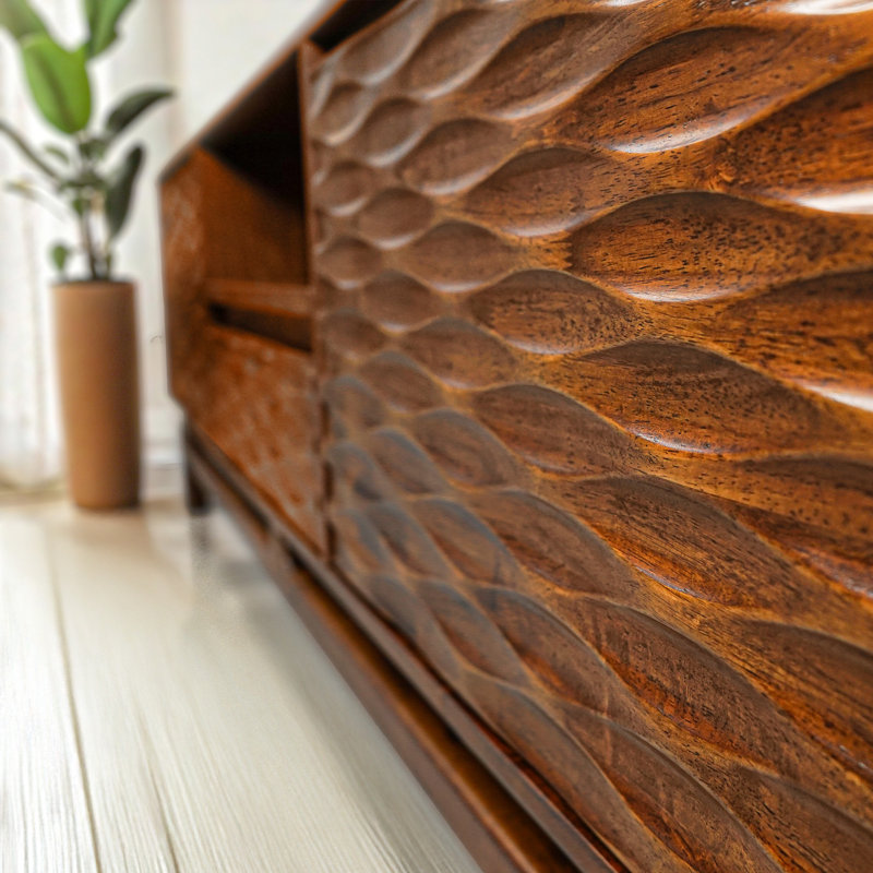 Meuble télé en bois noyer pour téléviseur de 80 po ou moins avec meuble multimédia, console Meuble télé en bois pour salon / chambre à coucher