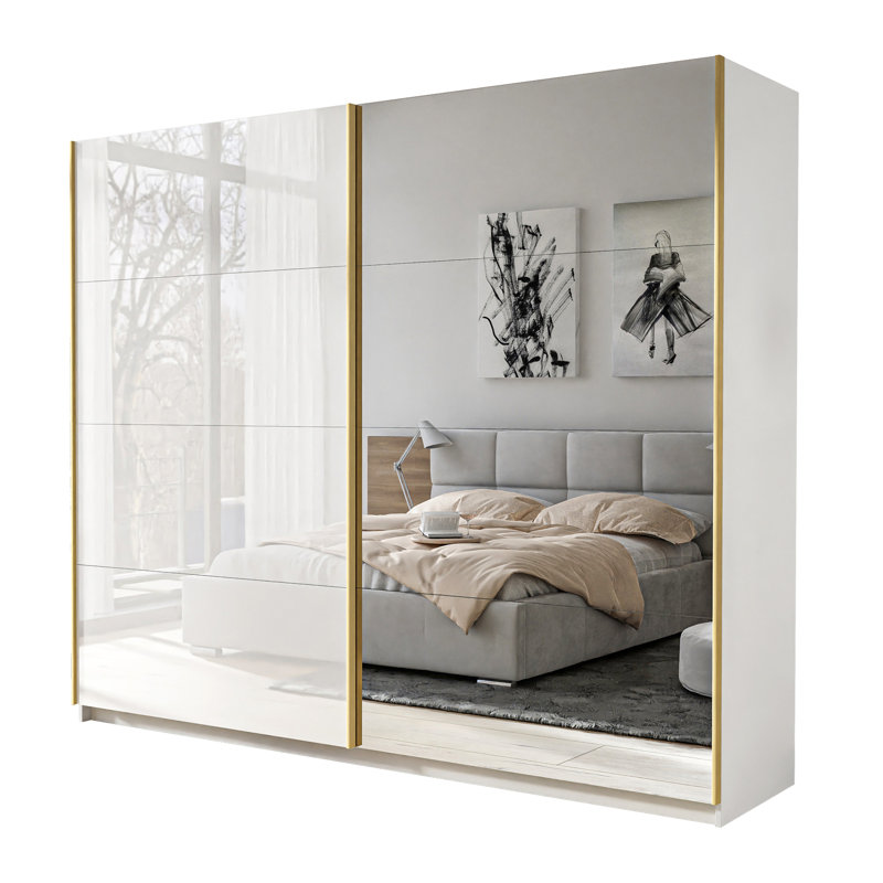 Akshath 2 Door Manufactured Wood Wardrobe, 215cm H x 194cm W x 62cm D, White