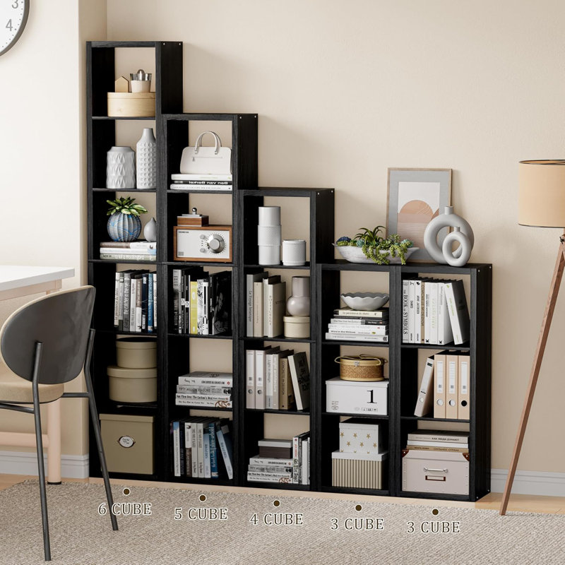 Bibliothèque de rangement à 3 cubes à une rangée, tablette décorative à dos ouvert avec cadre épaissi, organisateur en bois robuste avec surface lisse facile à nettoyer pour le salon, la chambre à coucher et le bureau personnel, facile à assembler. (3 carrés, noir)