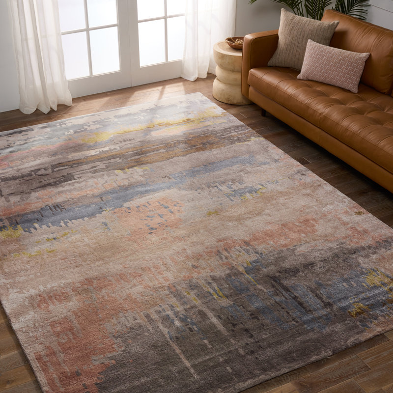 Tapis gris / brun touffeté à la main à motif abstrait Fairmount, Rectangle 12 pi x 18 pi