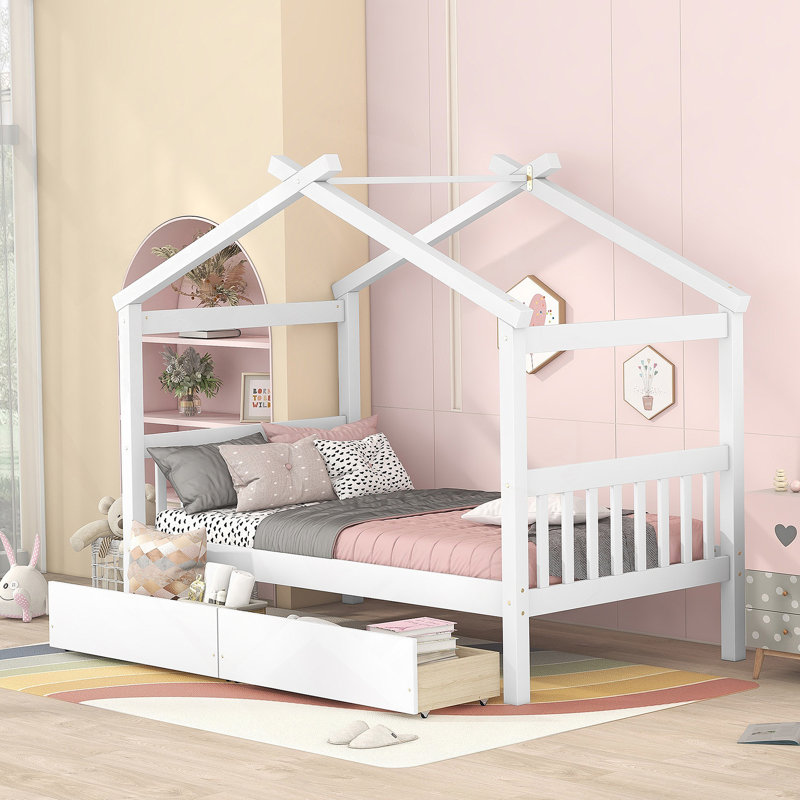 Lit en bois avec tiroirs, Naturel