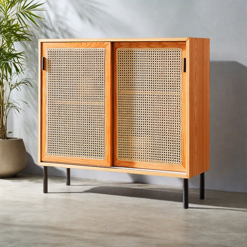 Armoire de rangement en rotin tissé, Cerisier