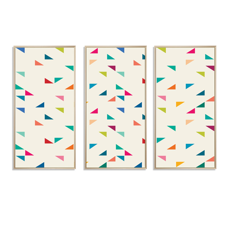 «Abstract Triangular Retro Pattern I», reproduction de cadre photo sur toile 3 pièces, H 32 po x l 48 po x P 1 po, Cadre brun