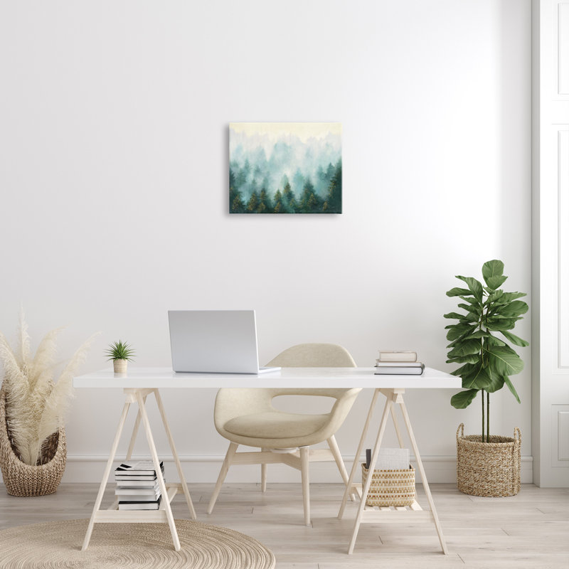 Paysage de pin abstrait avec brume par Julia Purinton - impression, H 16 po x l 20 po
