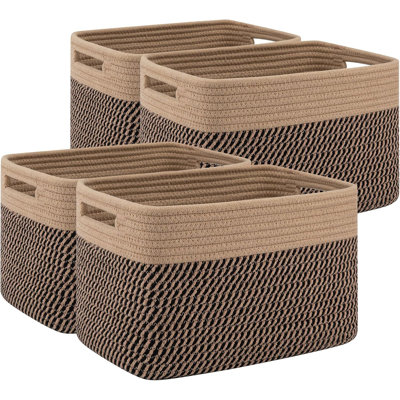 4 Pack Storage Baskets for Organizing,Brown & Black