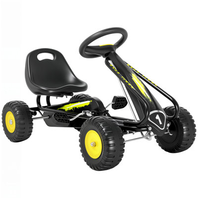 Pedal Go Kart for Kids, Outdoor Racer Ride On with Adjustable Seat, Steering Wheel, Backrest, Pedal Car for Boys Girls 3-6 Years, Black