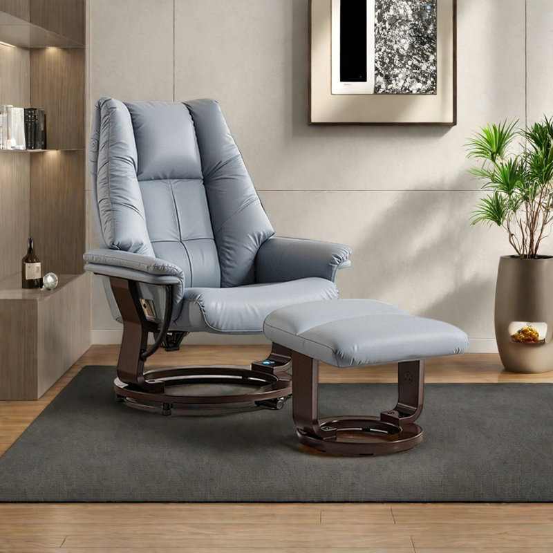 Solid wood comfortable lounge chair, Brown, Grey Faux Leather