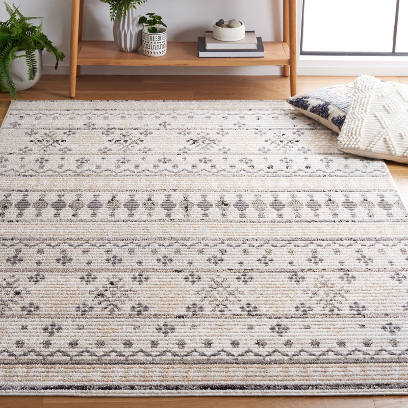 Tapis rectangulaire en polyester tissé à la machine Southwestern beige / gris Lavaca, Rectangle 4 pi x 6 pi