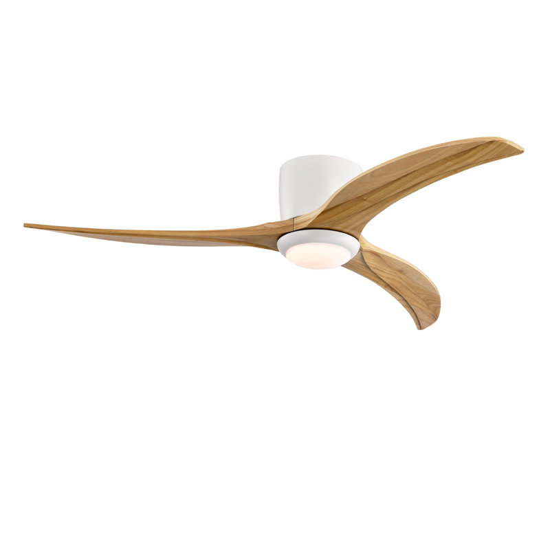 Ventilateur de plafond de 52 po avec pales en bois massif avec lumière avec télécommande, moteur réversible silencieux, 6 vitesses, pour salon de patio, chambre à coucher, intérieur (blanc mat + naturel)