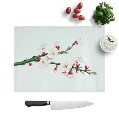 Tempered Glass Apricot Flower Chopping Board